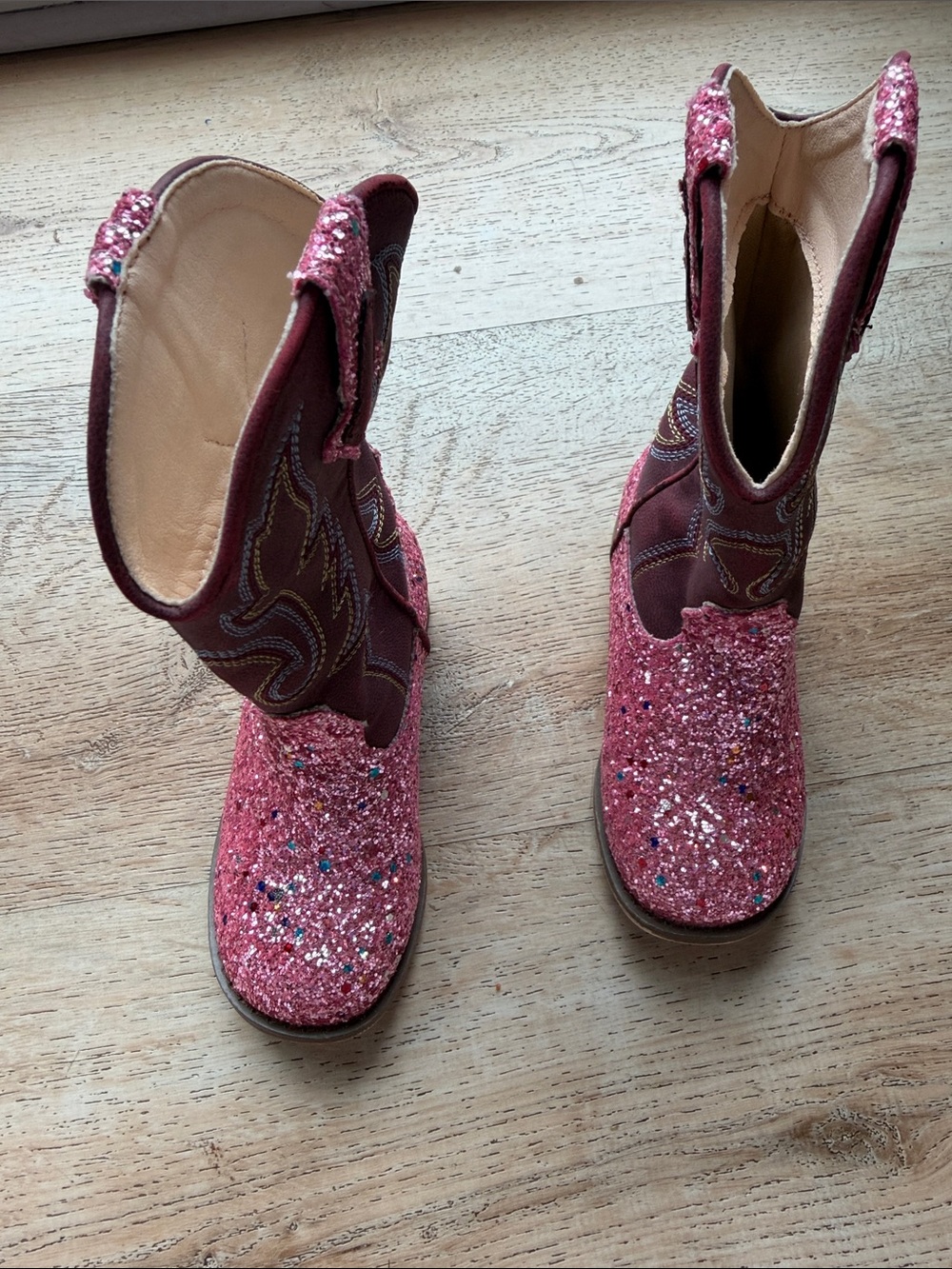 Kids Pink Glitter Cowboy Boots